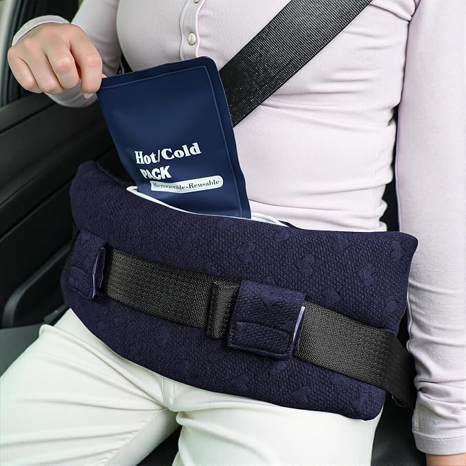Seat Belt Pillow Post-Surgery – with Ice/Hot Pocket for C-Section, for Chest/Heart Travel