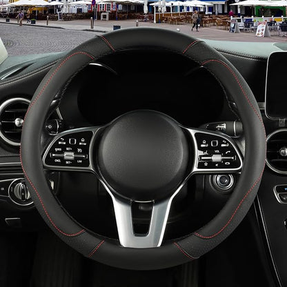 Microfiber Leather Steering Wheel Cover, Breathable, Anti Slip, 13.5 inch to 14 inch, Black