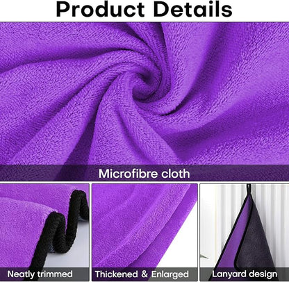 Hovom 3PCS Car Microfiber Towels, 23.62"×11.81" Lint-Free Microfiber Towels for Cars Wash Drying, Super Absorbent Cleaning Cloths, Reusable Washing & Detailing Towel, Car Cleaning Supplies (Purple)