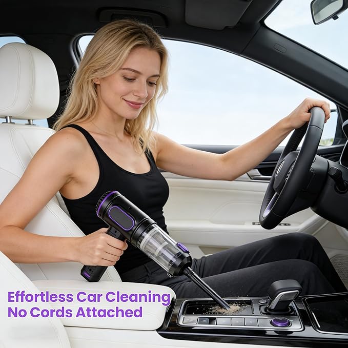 Mini Cordless Car Vacuum Cleaner,15000PA Handheld Vacuum Cleaner,2-in-1 Air Duster and Vacuum Cleaner,Hand Held Vacuum with LCD Display,Multi-Nozzles,Portable Vacuum for Car,Home,Pet Hair,Office