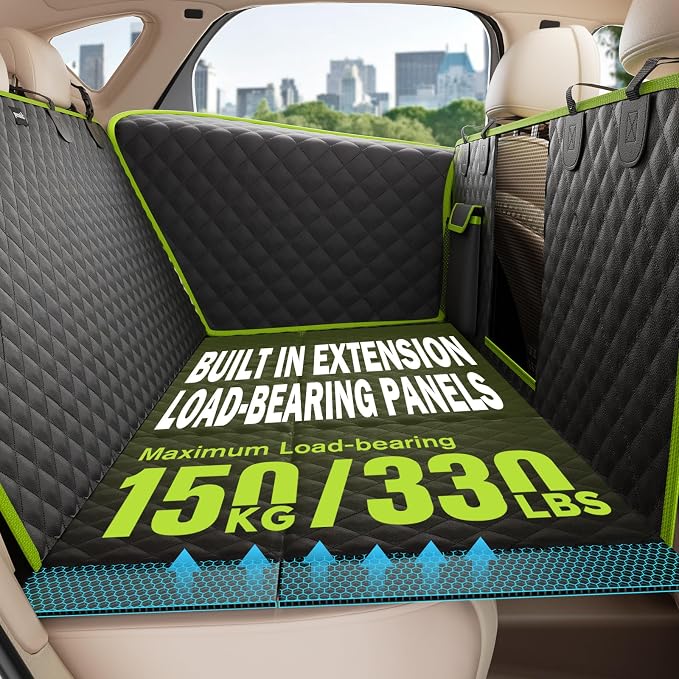 Pecute Dog Car Seat Cover for Back Seat 53.54 * 23.62 in, Car Window Fixing for Maximum Car Protection, Leather Fabric Back Seat Extender for Dogs, Waterproof & Scratch-Resistant, Support to 330 lbs