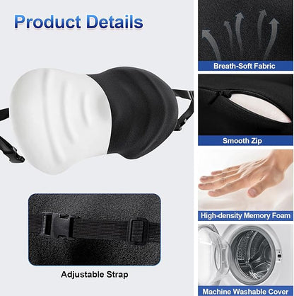 Lumbar Support Pillow, Ergonomic Back Cushion for Office Chair with Adjustable Straps & Detachable Breathable Cover,Memory Foam Car Lumbar Pillow, Back Support Pillow for Car, Office,Bed Rest,A-Black