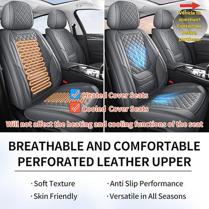 Car Seat Covers Full Set, Grey Leather Seat Covers, Breathable Front and Back Car Seat Protectors, Wear-Resistant Seat Covers Universal Fit for Most Cars SUV Truck (Grey-Diamonds, Full Set)