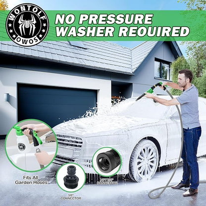 Wontolf CWK188 Car Wash Kit with Foam Gun, Car Wash Soap, Interior Detailer Cleaner, Wheel Cleaner, Car Care Cleaning Detailing Kit for Cars Trucks RVs SUVs Motorcycles (Works w/Garden Hose), 10 Items