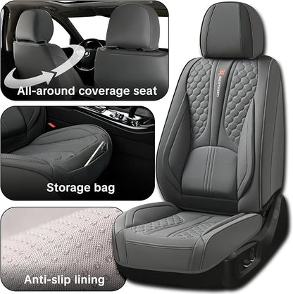 Car Seat Cover Set Interior Accessories, Gray, Waterproof Leather, With Lumbar Support, Airbag Compatible, Non-slip, 5-Piece Complete Set, Pet-Friendly Car Seat Covers, Fits Most Vehicle Models