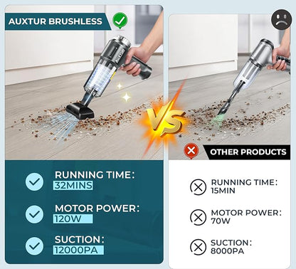 Handheld Vacuum Cordless-3 in 1 Car Vacuum Cleaner High Power-Brushless Motor 12000PA,Super Suction Power Vacuums-Cable-Small, Portable and Rechargeable Cleaner for Car