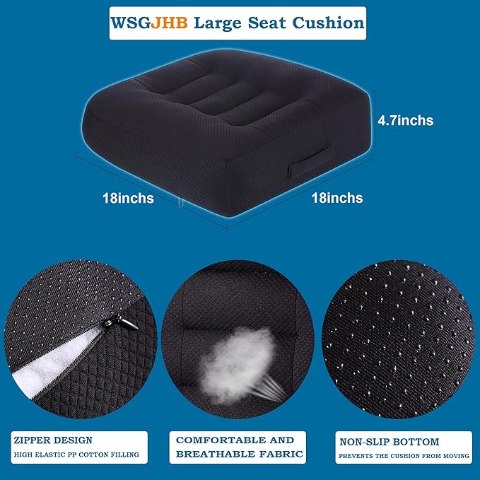 WSGJHB Office Chair Cushion Pillow Adult Car Booster Seat Cushions for Short People Effectively Increase Field of View Lower Back Fatigue Relief, for Cars Office Home Anti-Slip 18x18x4.7 inch Black