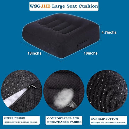 WSGJHB Office Chair Cushion Pillow Adult Car Booster Seat Cushions for Short People Effectively Increase Field of View Lower Back Fatigue Relief, for Cars Office Home Anti-Slip 18x18x4.7 inch Black