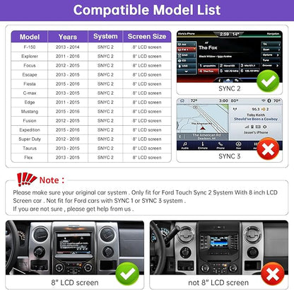 Wireless CarPlay Retrofit Kit Decoder, Compatible with Ford (2013–2015) SYNC 2 System, Supports Android Auto, Mirror Link & Reverse Camera, USB
