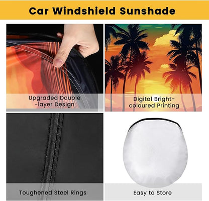 Windshield Sun Shade, Car Sun Shade Windshield, Reflector Sunshade Offers Ultimate Protection for Car Interior, Reflective Polyester Blocks Heat for Sedans, Mini SUVs, Hatchbacks - 57 x 31.5 inches