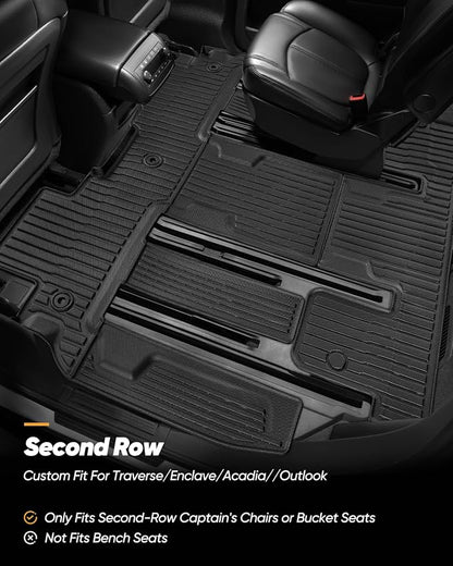 All Weather Floor Mats Custom Fit for Chevy Traverse 2009-2017 (Only Fits Captain's Chairs), Front Backseat Row Liners for GMC Acadia 2007-2017, Full Interior Protection TPE Rubber Car Accessories