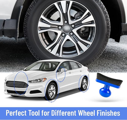 BABYSHEEP Large Car Tire Shine Applicator,Vegan Tire Shine Applicator with Curved Brush Head- Automotive Tire Dressing Applicator Brush with Storage Stand for Tire Detailing, 3.6 Inch Length (Blue)