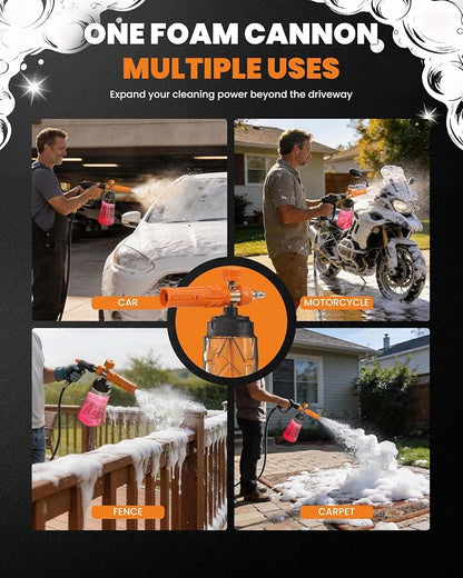 maXpeedingrods Foam Cannon for Pressure Washer, Wide Mouth Quick Release Car Wash Foam Gun with Adjustable Soap Cannon, Thick Snow Foam, 1/4'' Quick Connector, with 2 Orifice Nozzle (Transparent)