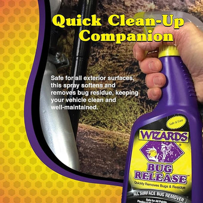 Wizards Bug Release - All Surface Bug Remover and Wash for All Vehicles - Softens and Neutralizes Acidic Bug Protein - Doubles as Spot Cleaner and Pre-Soak Car Cleaner - 22 Fl Oz