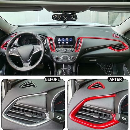 Car Center Console Air Conditioning Air Vent Outlet Trim Cover Kit for Chevrolet Chevy Malibu 2016-2024, ABS Dashboard Side A/C Vent Frame Panel Protective Cover Interior Decorative Accessories (Red)