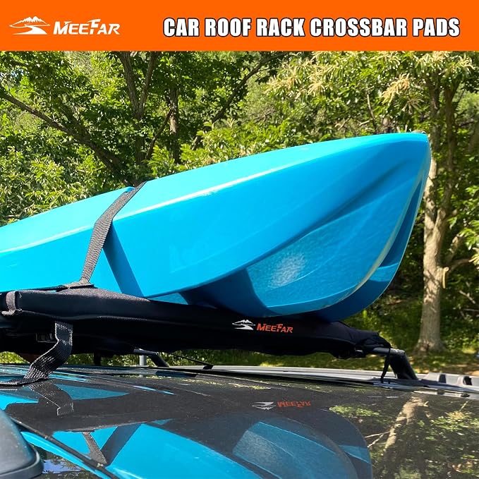 MeeFar Universal Car Soft Roof Rack Pads Luggage Carrier Rack for Kayak Surfboard SUP Canoe Include 2 Heavy Duty Tie Down Straps, 2 Tie Down Rope, 2 Quick Loop Strap