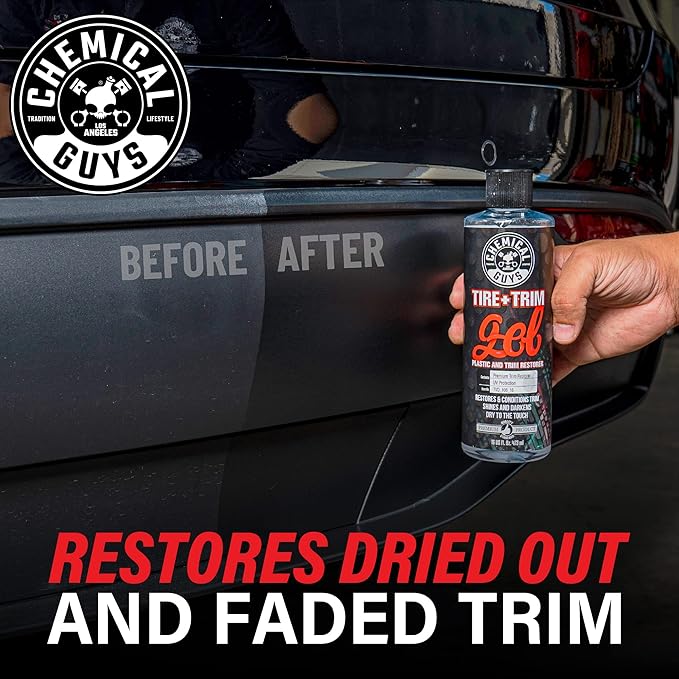 Chemical Guys Tire And Trim Gel For Plastic And Rubber, Restores Faded Tires, Trim, And Bumpers, Enhances Shine And Protection, Safe For Cars, Trucks, SUVs, Motorcycles, RVs & More, 16 Fl Oz