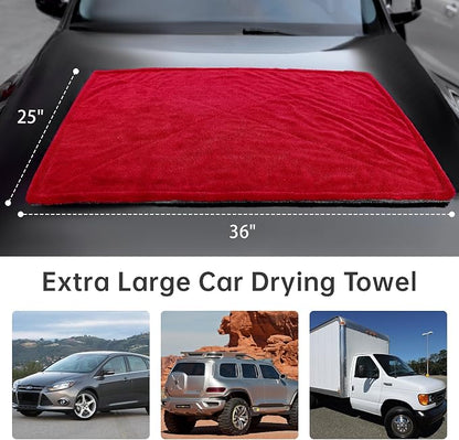 LIVOS Extra Large Car Drying Towel, 25" x 36" 1000GSM Microfiber Towels for Cars, Ultra-Absorbent Scratch-Free, No Streak, Professional Quick Dry Car Detailing Towel, Red&Grey