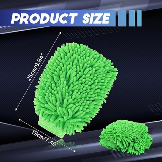 wuyaoyao 2PCS Car Wash Mitt, 10.14"×7.12" Chenille Microfiber Car Wash Mitts, Scratch-Free & Lint-Free, Absorbent Double Sided Clean Glove for Cars Cleaning, Auto Cleaning Supplies (Green)