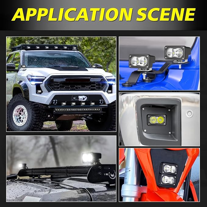 LED Pods, AKD Part 3 Inch CREE LED Off Road Driving Lights 40W Spot Flood Combo Small Ditch Light Fog Lights Pods 2 Packs for Truck Motorcycle SUV UTV ATV Dirt Bike Surron