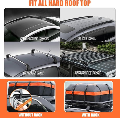 21 Cu Ft Waterproof Car Rooftop Cargo Bag Heavy Duty 840D Roof Top Carrier with Anti-Slip Mat, Luggage Lock, 6 Door Hooks for SUVs, Sedans, Minivans – Perfect for Road Trips, Camping, Outdoor Travel