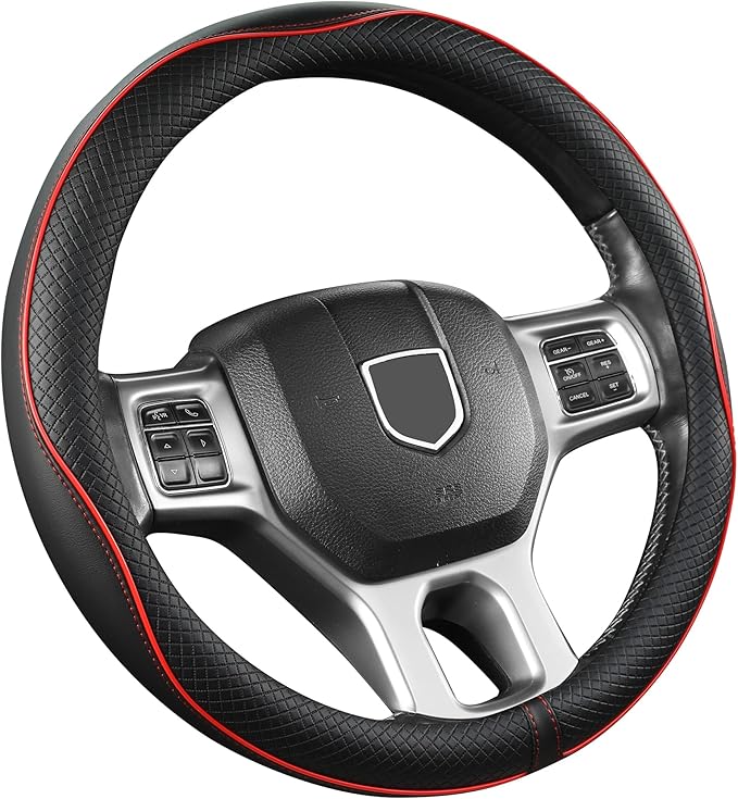West Llama Customized Auto Car Steering Wheel Cover for Chevy 14.5-15 inches, Steering Wheel Cover for Chevrolet(Black Line-Standard Size)