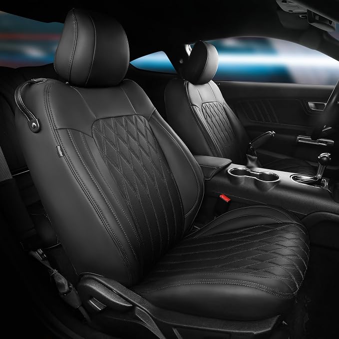 Custom for Ford Mustang Coupe Seat Covers 2015-2025 - Custom-Fit Full Set Faux Leather Car Seat Covers for Mustang Coupe Fastback GT/V6/EcoBoost 2015 2016 2017 2018 2019 2020 2021 2022 2023 2024 2025