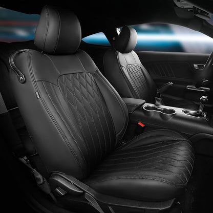 Custom for Ford Mustang Coupe Seat Covers 2015-2025 - Custom-Fit Full Set Faux Leather Car Seat Covers for Mustang Coupe Fastback GT/V6/EcoBoost 2015 2016 2017 2018 2019 2020 2021 2022 2023 2024 2025