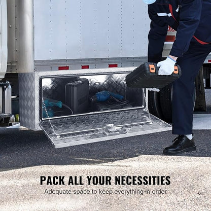 VEVOR Underbody Truck Box, 36"×14"×16" Pickup Storage Box, Heavy Duty Aluminum Diamond Plate Tool Box with Lock and Keys, Waterproof Trailer Storage Box with T-Handle Latch for Truck, Van, Trailer