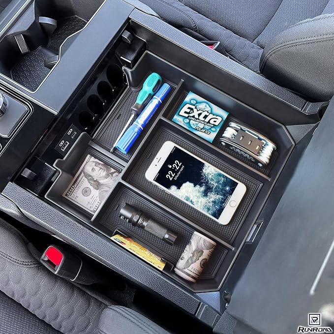 RUNROAD Center Console Organizer Tray Compatible with Toyota Tundra 2022 2023 2024 2025 2026 and Sequoia 2023-2026 Accessories, Insert Armrest Tray Secondary Storage Box Glove Compartment Organizer