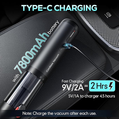 Cordless Car Vacuum, 21KPa Portable Handheld Car Vacuum Cleaner | Pre-filter & HEPA Filter System, 7800mAh Battery, Mini Vacuum with Multi Nozzles for Car, Home, Office, Pet Hair Cleaning