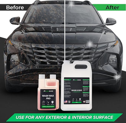 Waterless Car Wash Concentrate - Makes 16 Gallons of Waterless Wash & Spray Wax Car Cleaner - Car Wash Solution for Exterior & Interior Car Cleaning - Spray And Wash For Fast Car Detailing
