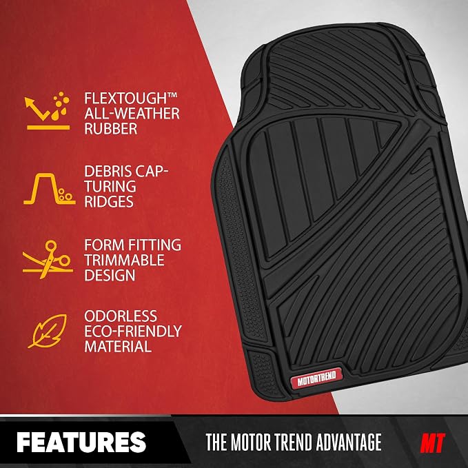 Motor Trend 3 Row Odorless Rubber Floor Mats & Liners for Car SUV Van, Durable Heavy Duty Polymerized Latex Full Interior Protection, Extra-High Ridgeline Design, Black, Model Number: MT-773-801-BK