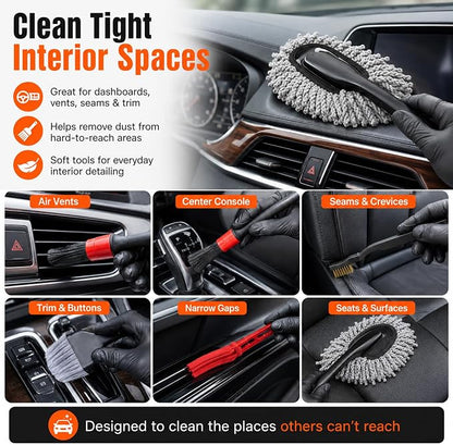 18-Piece Car Detailing Kit – Complete Car Interior Detailing Kit and Exterior Cleaning Set with Detail Brushes, Wire Brushes, Waxing Mop, and Microfiber Accessories for Vehicles