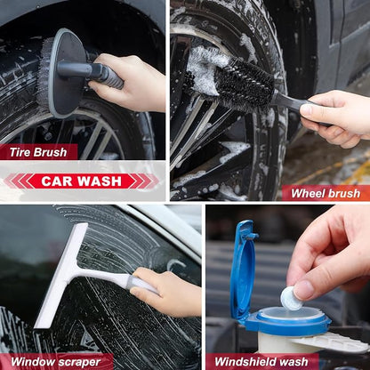 26Pcs Car Wash Cleaning Kit with Foam Gun Sprayer Detailing Brushes Window Water Scraper Tire Brush Towels Complete Interior Exterior Detailing Set for Car