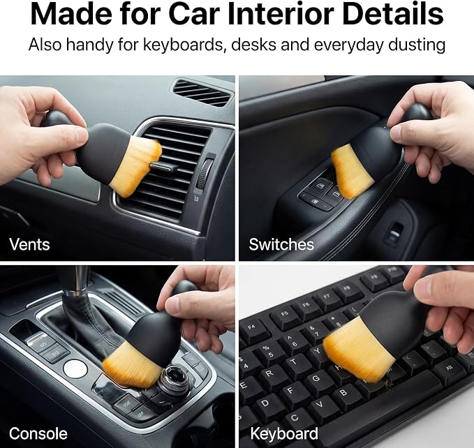 2 PCS Car Interior Detailing Brush, Soft Bristle Car Cleaning Brush for Dashboard, Scratch-Free Car Duster Brush for Auto,Truck,SUV,RV (Black & Yellow)