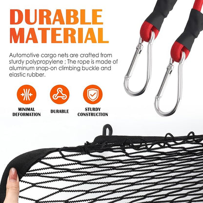 31.50"×23.62" Truck Bed Cargo Net Stretchable to 63"×47.24",High Elastic Cargo Net for Pickup Truck Bed with 4 Hooks & 2 Bundling Ropes,Universal Cargos Nets for SUV,Car,Trucks