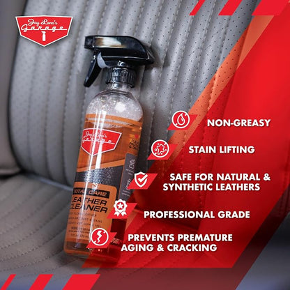 Jay Leno's Garage Leather Cleaner – Deep-Cleaning Leather Seat Cleaner for Car Interior, pH-Balanced Car Refresher That Gently Cleans, Lifts Grime, Refurbish and Restores All Leather Surfaces (16 oz)