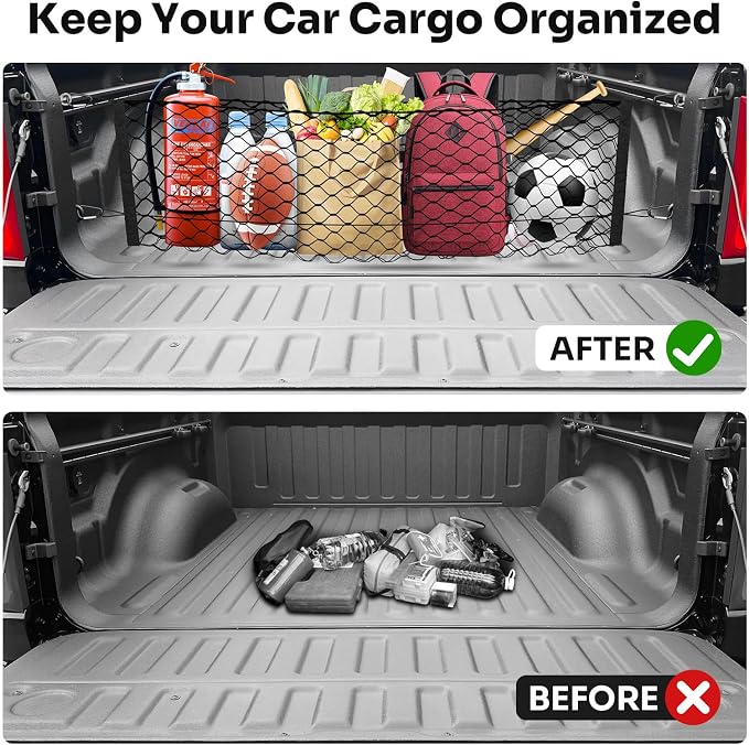 Canvcle Truck Bed Cargo Net for 2019-2025 2026 Dodge Ram 1500 Accessories Envelope Style Mesh Trunk Net Organizer and Storage Stretchable Adjustable Elastic Nylon Rear Cargo Netting with Hooks