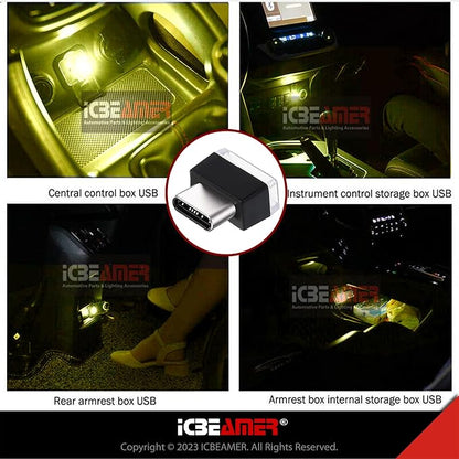 ICBEAMER Type C Adapters Atmosphere Light 2-Pack (Yellow) | Universal Plug-in Miniature LED Night Light for Car Interior and Trunk Ambient Lighting Solution