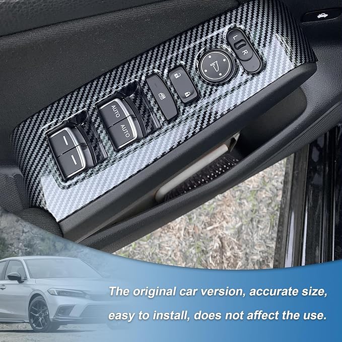 Carbon Fiber Window Lift Switch Panel Cover Compatible with 2022-2026 11th Gen Honda Civic