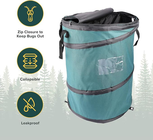 Coghlan's Deluxe Durable Pop-Up Trash Can – Collapsible Garbage Bin with Zippered Lid, Bag Clips, and Anchoring Points for Camping, Home, and Outdoor Use – 29.5 Gallon