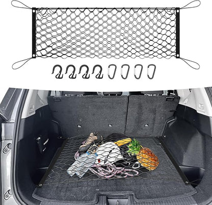 Canvcle Trunk Cargo Net for 2021-2025 2026 Nissan Rogue Accessories Envelope Style Mesh Trunk Net Organizer and Storage Stretchable Adjustable Elastic Nylon Rear Cargo Netting with Hooks