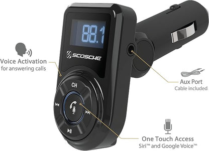 Scosche BTFM3 BTFREQ Universal Bluetooth Hands-Free Car Kit with Digital FM Transmitter and 10-Watt USB Car Charger - Black XL