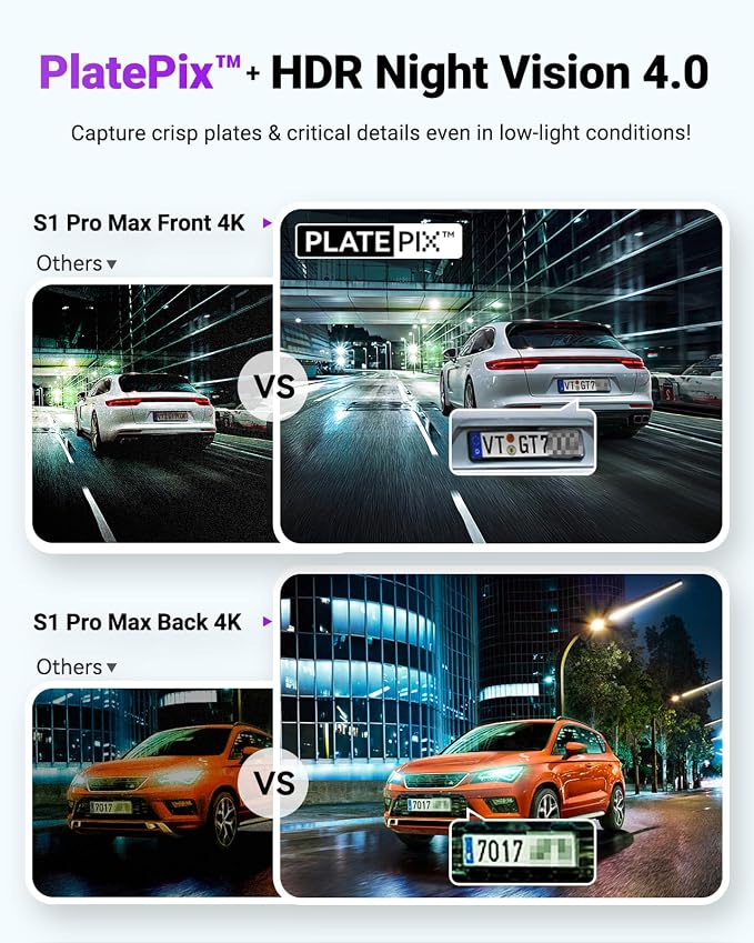 Vantrue S1 Pro Max 4K+4K Dash Cam, Dual STARVIS 2 Dash cam Front and Rear, 2 Channel HDR Dashcam, PlatePix Night Vision, 5G WiFi, Voice Control, GPS, 24H Buffered Parking Mode, Support 1TB Max
