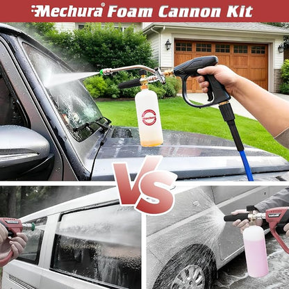 Foam Cannon Kit for Car Wash, Short Pressure Washer Gun with 1L Foam Cannon, Dual Connector Accessory – 1/4" Quick Connect, 5 Nozzle Tips, 3600 PSI, 2.5 GPM