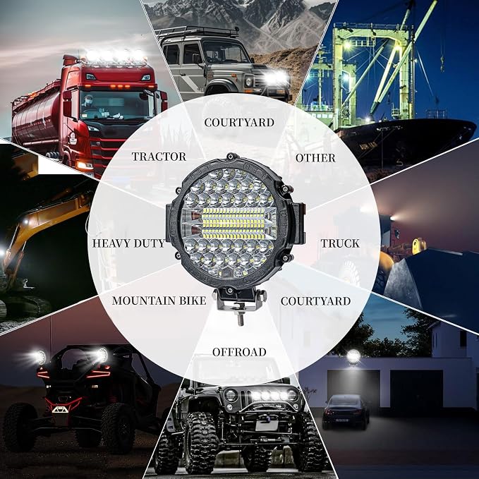 Off Road LED Lights - 7 Inch 201W Round LED Offroad Work Light Pods, 12000LM Combo Beam Truck Light Bar for Tractor 4X4 ATV UTV SUV Pickup (Pack of 2 Black with Wiring)