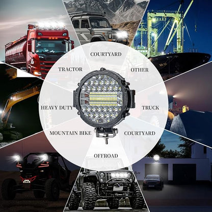 Off Road LED Lights - 7 Inch 201W Round LED Offroad Work Light Pods, 12000LM Combo Beam Truck Light Bar for Tractor 4X4 ATV UTV SUV Pickup (Pack of 2 Black with Wiring)