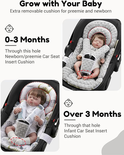 BOMOLOUR Infant Car Seat Insert with Removable Cushion for Baby Preemie Newborn Infant, Reversible carseat Insert Head Body Support Fits for Stroller, Baby Swing, Rocker, Bouncer, Bassinet - Grey