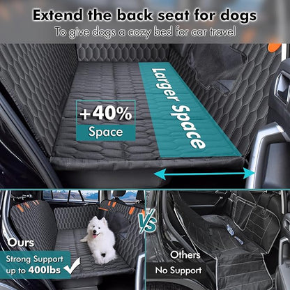 Chumajor Back Seat Extender for Dogs-Supports 400lb,Waterproof Dog Car Seat Cover Hard Bottom-Detachable,600D Heavy Duty Scratch Proof Nonslip Soft,Dog Hammock for Car,SUVs